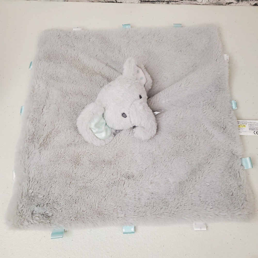 Kellytoy Gray Elephant Security Blanket‎ Rattle Plush Lovey Toy With Silky Tags